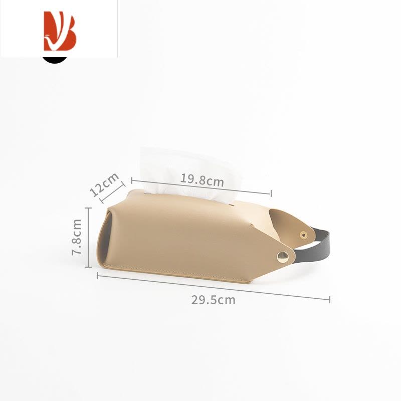 三维工匠皮革纸巾盒挂壁式免打孔客厅轻奢桌面厨房收纳车载抽纸盒 卡其色 新版配长短挂绳图片