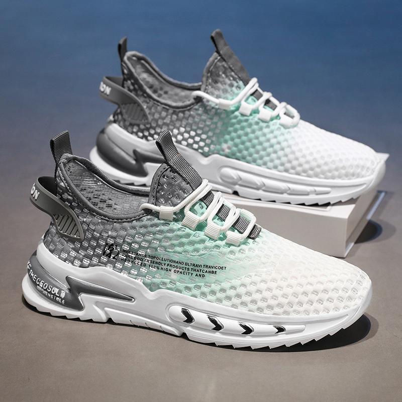 nakezg男鞋夏季透气薄款网鞋镂空网眼男士休闲夏天轻便网面运动渐变潮