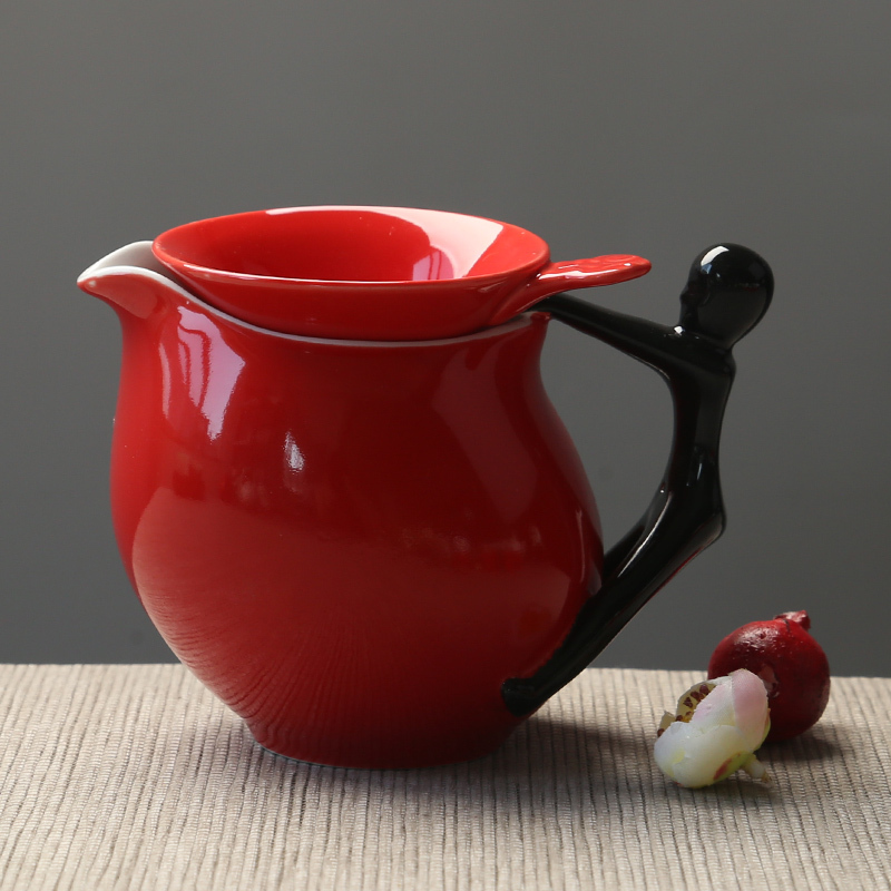 苏氏陶瓷(SUSHI CERAMICS)个性茶具红釉黑柄斜茶壶斜茶杯10头陶瓷功夫茶具套装礼盒