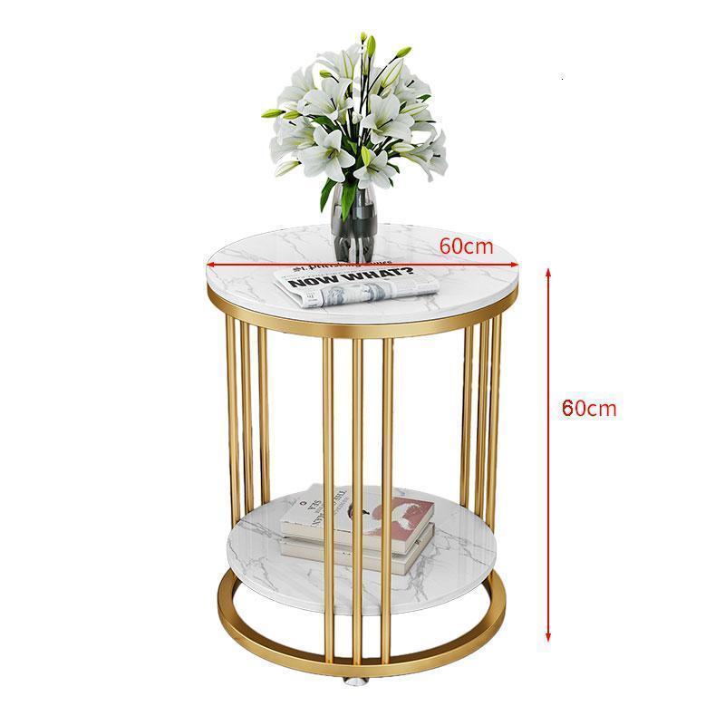 森美人北欧沙发大理石边几角几小茶几边角柜轻奢铁艺双层床头柜收纳客厅 金架:直径60高60（双层）