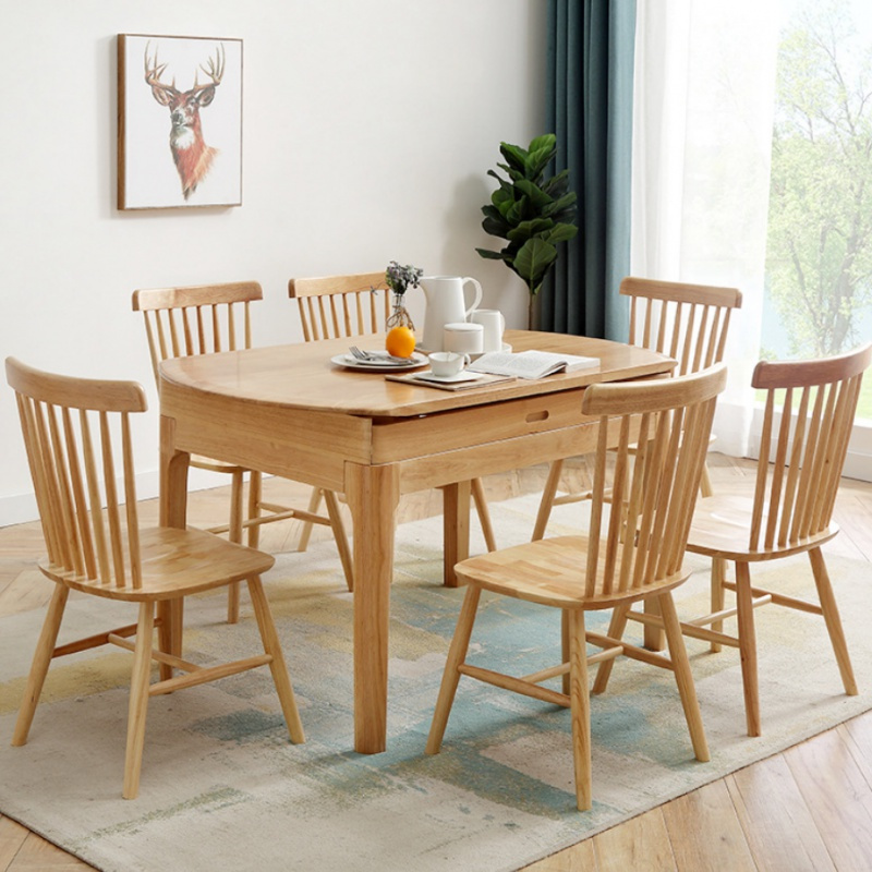 北欧实木餐桌椅组合现代简约伸缩折叠圆餐桌家用小户型方圆两用
