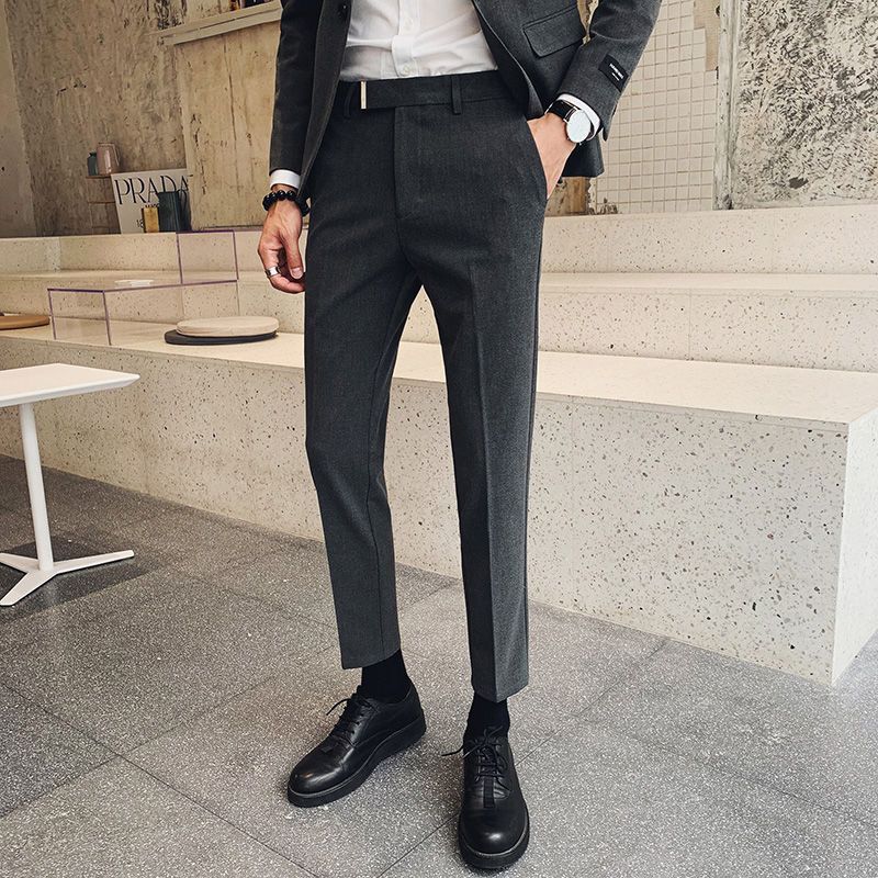梵克公牛九分裤男常规西装裤小脚坠感西士春夏裤子男休闲韩版流