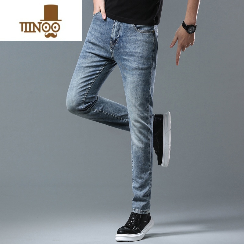 YANXU高端欧货轻奢牛仔裤男士夏季薄款小直筒修身弹力小脚潮牌休闲长闲高清大图