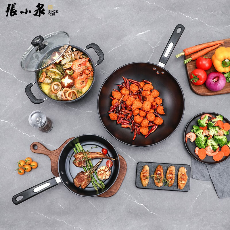 张小泉 锦厨系列精铁 锅具套装家用炒锅32cm 汤锅 煎锅通用 C35260100锦厨锅具三件套 3件套高清大图
