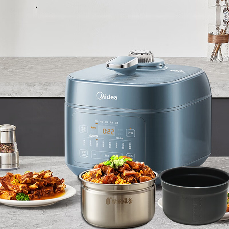 美的(Midea) MY-C5147 电压力锅 5L 1300W大功率 8分钟快手菜无水料理 一锅双胆高压锅高清大图
