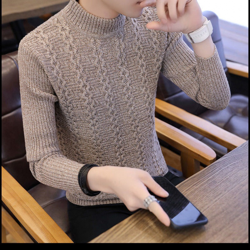 冬季半高领毛衣男士韩版潮流修身加厚针织衫青年毛线衣