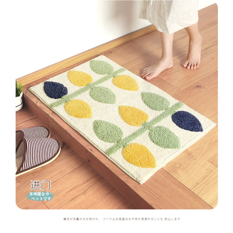 美帮汇植绒卧室客厅垫地毯地垫 简约家用厨房卫生间口吸水防滑脚垫 米白色树枝 45*65cm