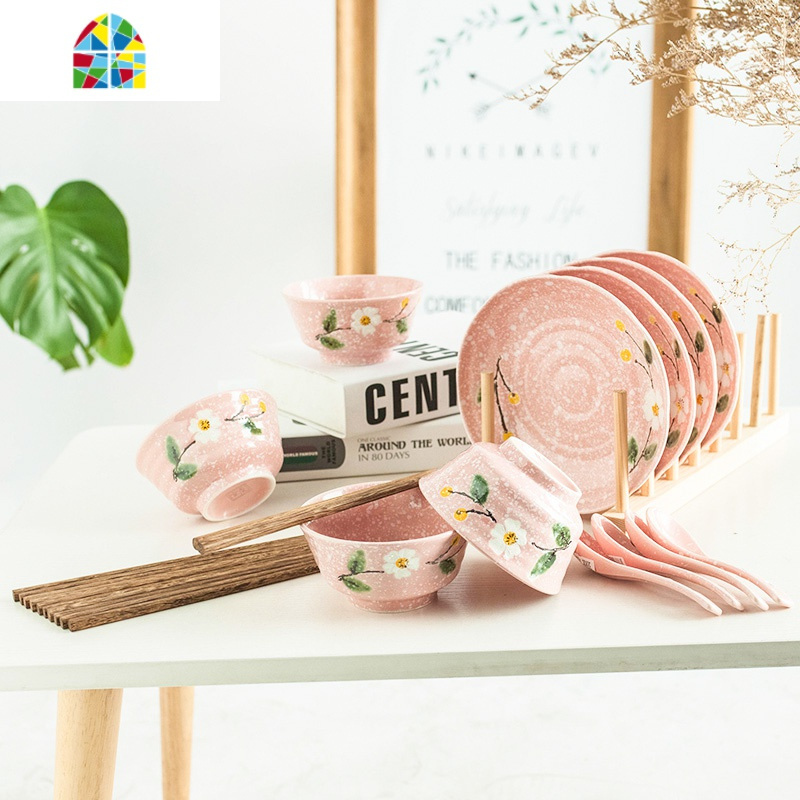 碗碟套装家用陶瓷吃饭餐具碗盘组合餐具碗筷勺创意个性餐具 FENGHOU 雪花釉蓝绿色 18件