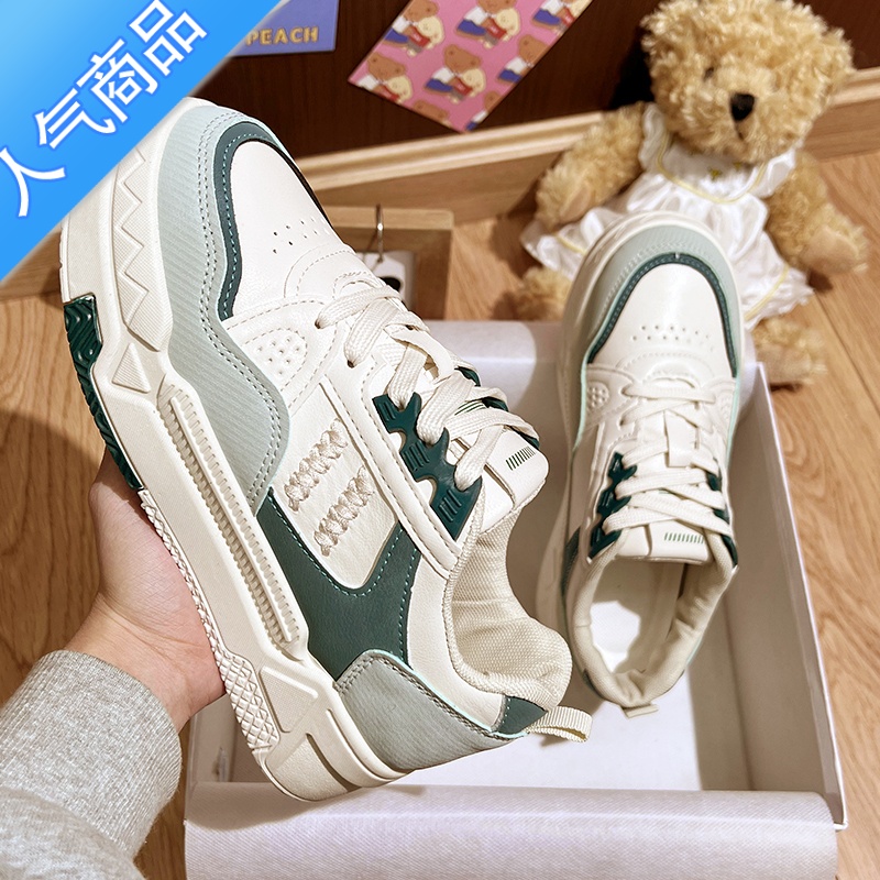 SUNTEK小香风小白鞋女2023年新款春秋厚底百搭鞋子帆布鞋老爹运动鞋高清大图