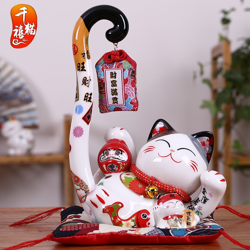 猫摆件创意长尾发财猫陶瓷存钱储蓄罐店铺开业办公室家居饰品 三维工匠 大发利市86838猫高清大图