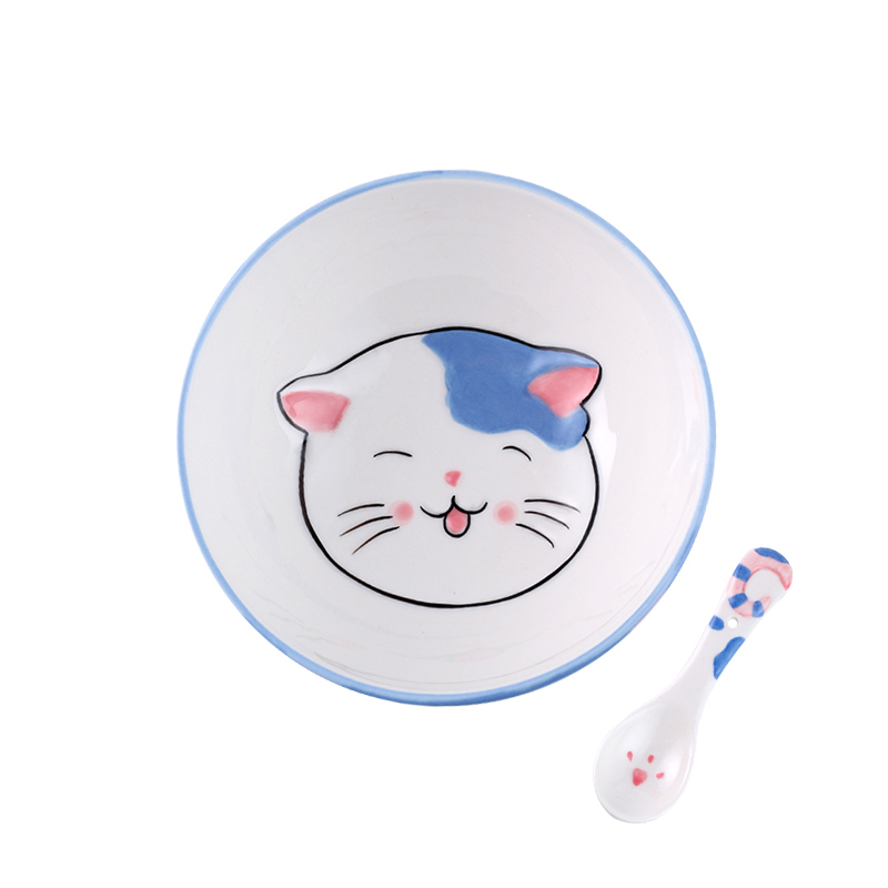卡通宠物猫系列碗盘勺餐具套装可爱纳丽雅家用个性潮流面碗饭碗 小碗