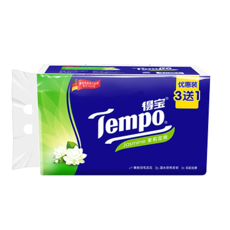 Tempo/得宝 抽纸 4层90抽软抽*3包(茉莉花味) 面巾纸餐巾纸卫生抽纸巾