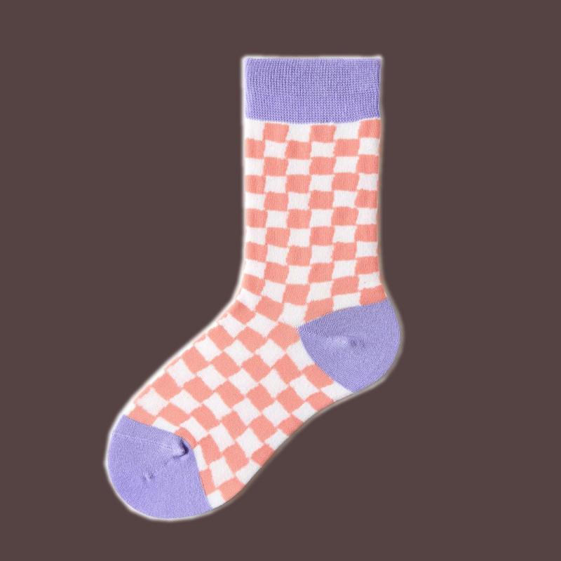 1 均码 粉色桃心小熊袜子ins 可爱街头日系格子卡通秋季滑板天蓝中长