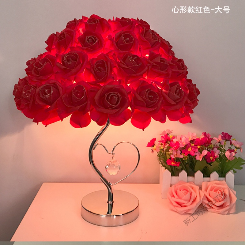 苏宁放心购 水晶台灯卧室床头灯创意婚庆婚房长明灯欧式温馨玫瑰花结婚高清大图