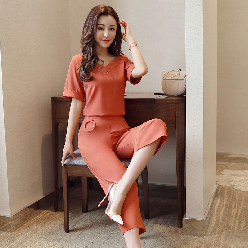 时尚年轻阔腿裤两件套女女士新品夏款小香风修身阔腿裤女神套装潮