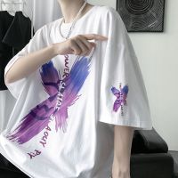 胖胖哥短袖t恤男士夏季新款潮流创意印花休闲半袖ins港风宽松体恤 白色 4XL(175-190斤)