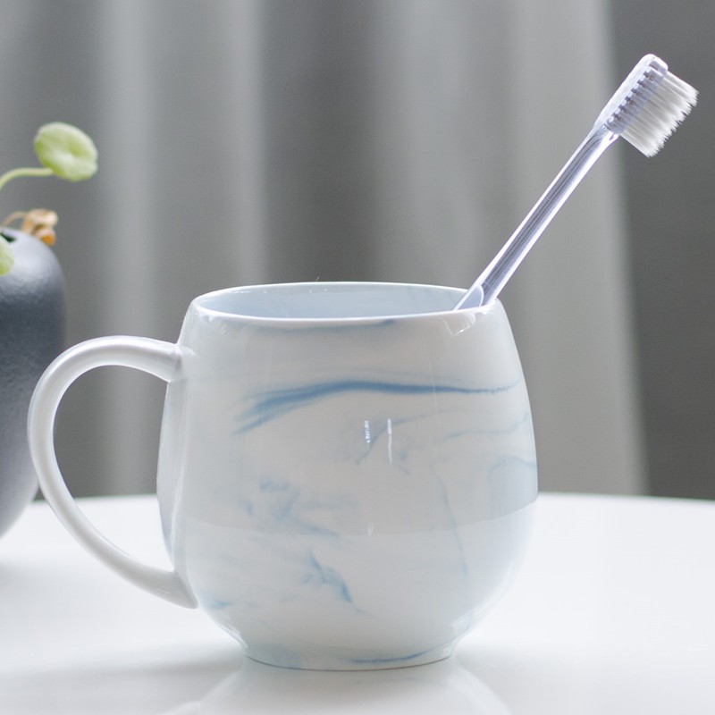 漱口杯情侣套装创意陶瓷家用洗漱杯牙缸刷牙杯子简约牙刷杯一对 三维工匠 大理石纹-粉色