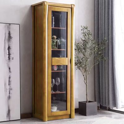 青木川 简约现代实木酒柜多层带玻璃门餐边柜茶水柜一体客厅餐厅家用落地单门高柜迷你立柜收纳储物柜小户型置物架 榉木色【57x43.5x182cm】