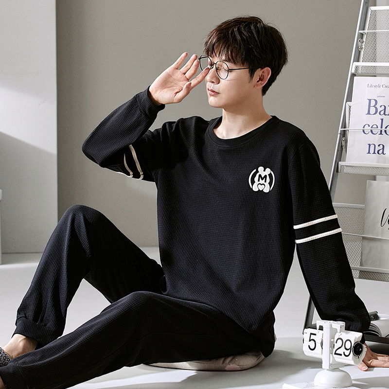 高档男士睡衣长袖青年学生春秋季新款大码家居服套装可外穿冬高清大图