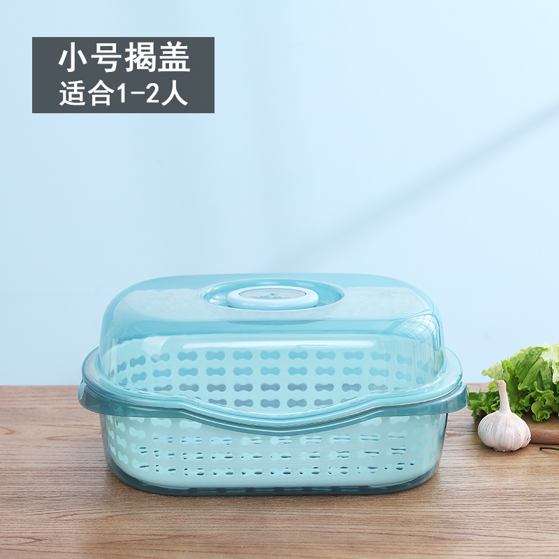 厨房家用带盖碗盆碗碟置物架塑料碗柜装碗筷收纳盒放碗箱沥水碗架_16 小号蓝色透明底