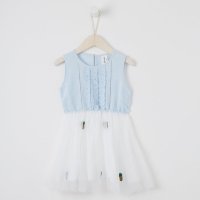 [2件2.5折价:49.8,叠加199减30]moomoo童装女童裙装夏季新款女中童麻粘拼网纱无袖连衣裙