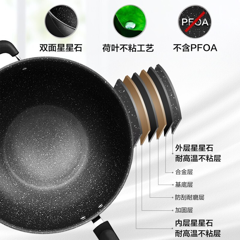 苏泊尔(SUPOR)炒锅双面麦饭石色不粘锅炒菜锅平底煎炒锅 少油烟家用烹饪 煤燃气灶电磁炉通用 NC30PA1