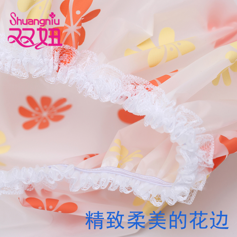 [两个装]韩国防水浴帽清新洗澡帽印花洗浴帽蕾丝花边淋浴帽 三维工匠 紫色格子+粉红格子高清大图