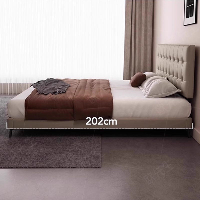 极窄系列头层牛皮床主卧次卧双人大床实木真皮极简婚床 1.8*2.0米【升级版5D床板】 全拆驼绒独立袋床垫【2面可睡3睡感】+2柜