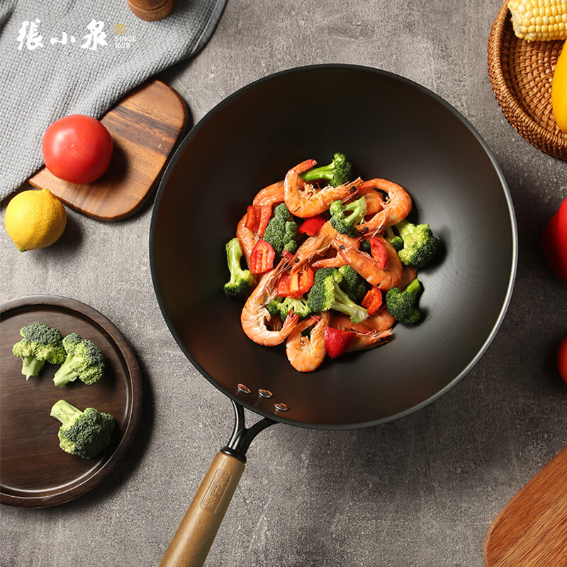 张小泉 不锈精铁炒锅燃气专用炒菜锅C31790100手作精铁锅 32cm高清大图
