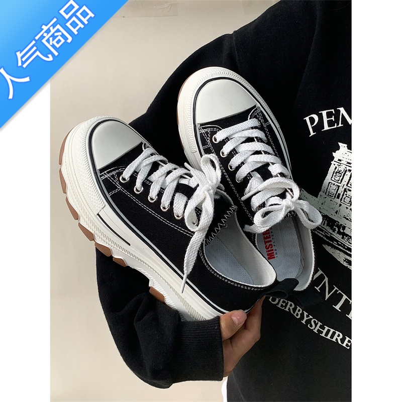 SUNTEK易少年 港风厚底帆布鞋女ins超火百搭运动休闲板鞋2023春季新高清大图