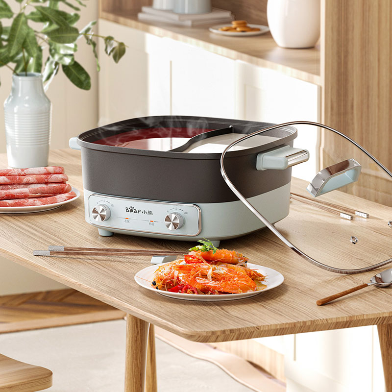 小熊多功能电火锅-DHG-H60V8 分控速沸 不打扰 鸳鸯双味两不误 一锅享双味 烹饪不串味 口味可分派