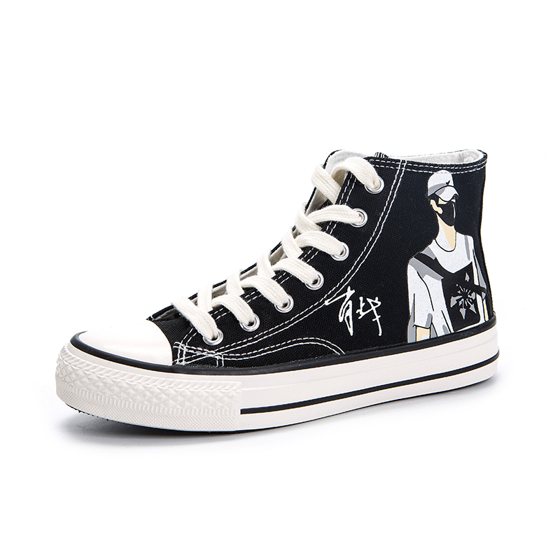 肖战紫绿黑三色高帮帆布鞋视频