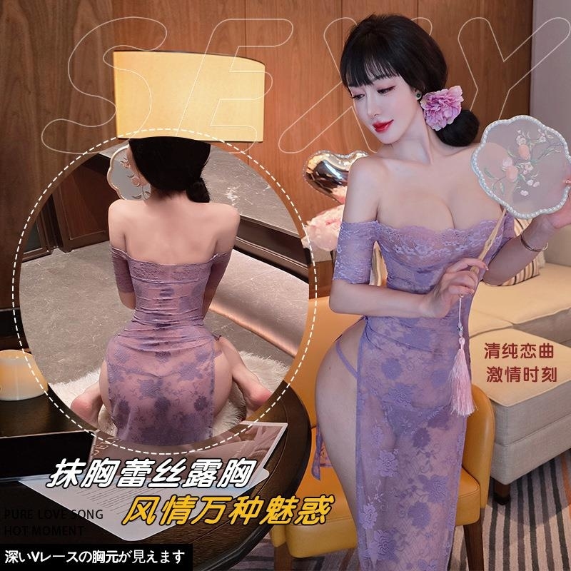 长夜漫漫情趣内衣蕾丝紫色连衣裙纯欲睡衣qqny旗袍套装辣妹装1823 紫色 均码(80-130斤)