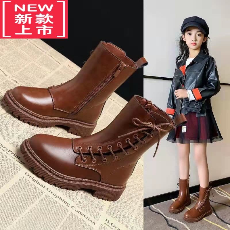 可莉允女童靴子2022年新款秋季洋气公主棉鞋加绒马丁儿童鞋子短靴秋冬款图片