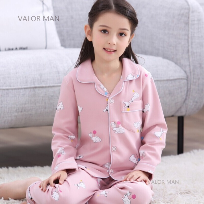 儿童睡衣纯棉春秋季大童小女孩公主女童家居服套装春夏15岁KAY11160开衫长袖女童S码[145-150CM体重70-8