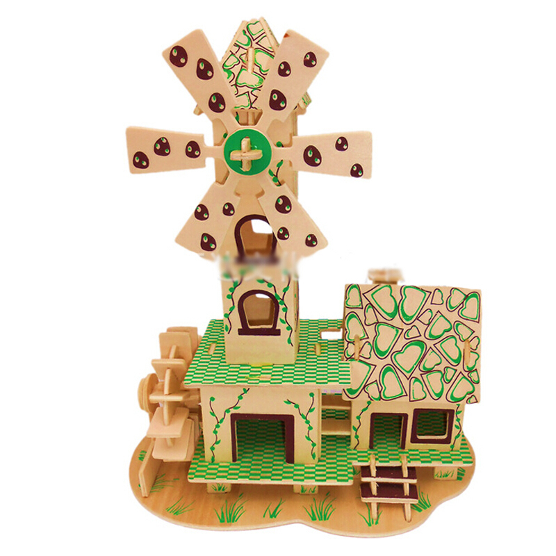 儿童木质玩具木制3d立体拼图拼装拼插房屋建筑模型diy手工礼品积木小