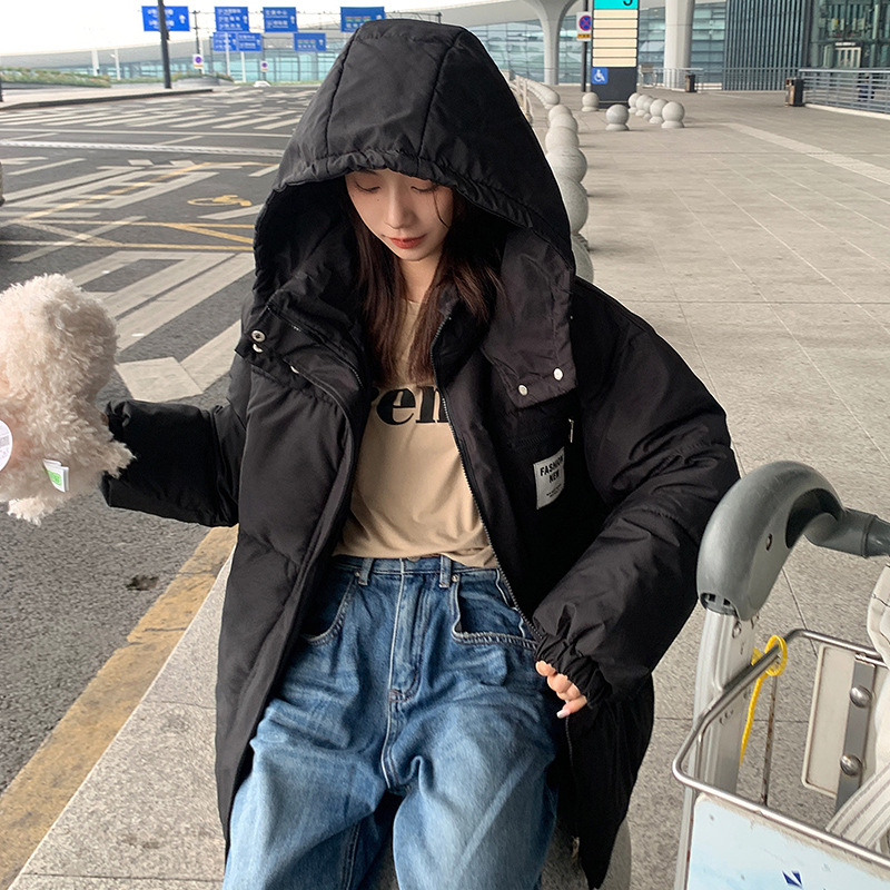 2024冬季韩版羽绒棉服棉袄时尚百搭连帽宽松加厚新款棉衣学生外套 黑色 XXL