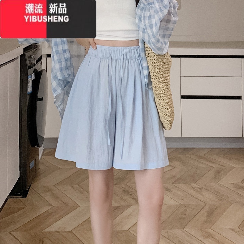 YIBUSHENG蓝色薄款山本短裤女季2024年新款宽松阔腿小个子休闲五分运动裤 浅蓝色 L适合111-125斤
