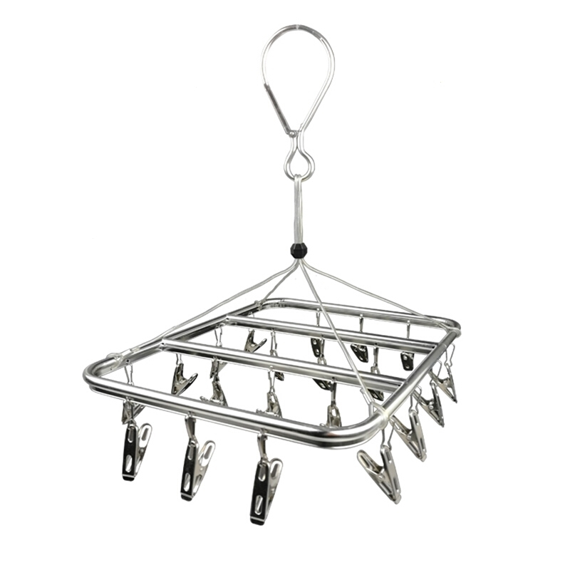 铝合金衣架防风不锈钢晾衣架多夹子晒袜子毛巾儿童尿布衣架夹f24夹大