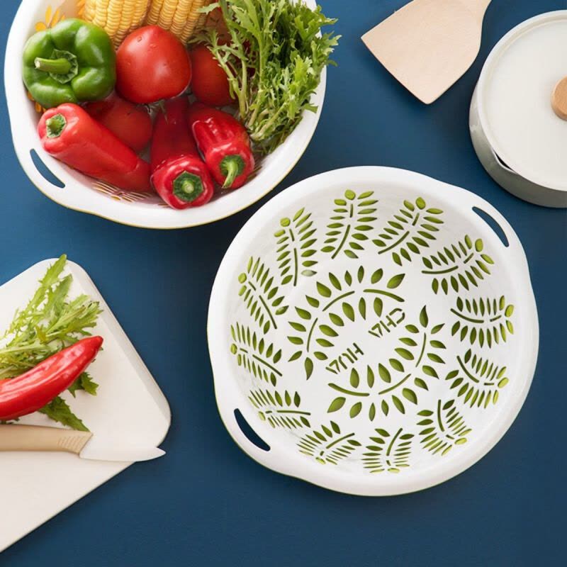 茶花(CHAHUA) 厨房塑料洗菜蓝 丰穗滴水筛绿色1156尺寸:Ø28.5*11.5cm图片