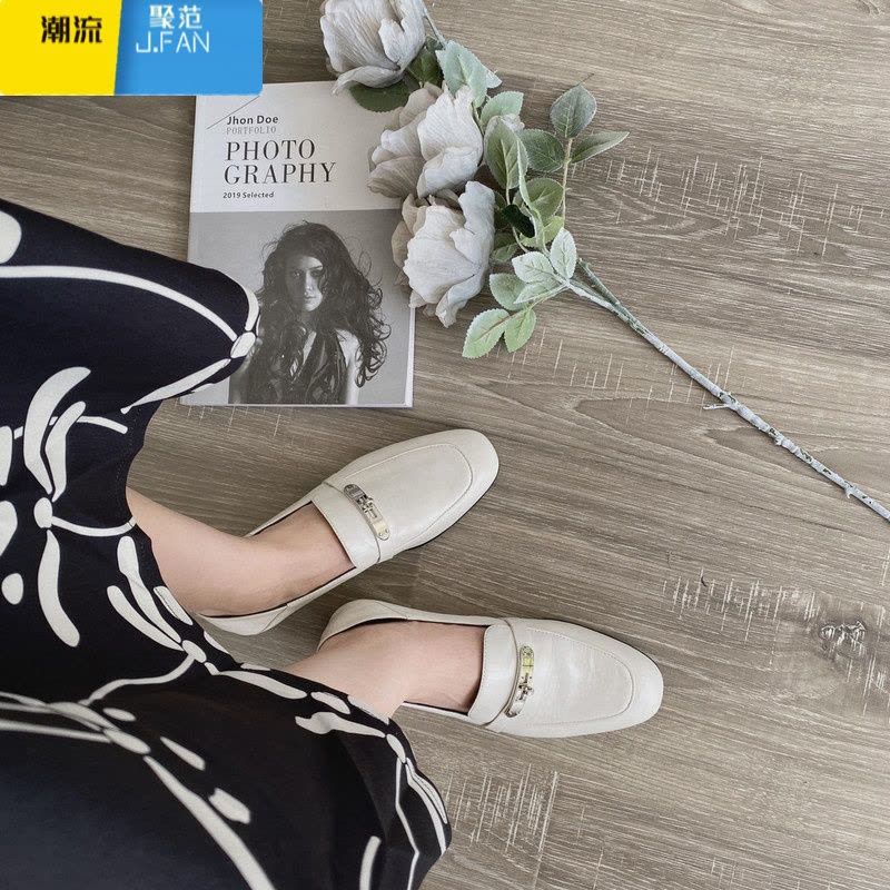 聚范~ 巨好穿!法式锁扣2024复古方头单鞋一脚蹬乐福鞋小皮鞋女图片