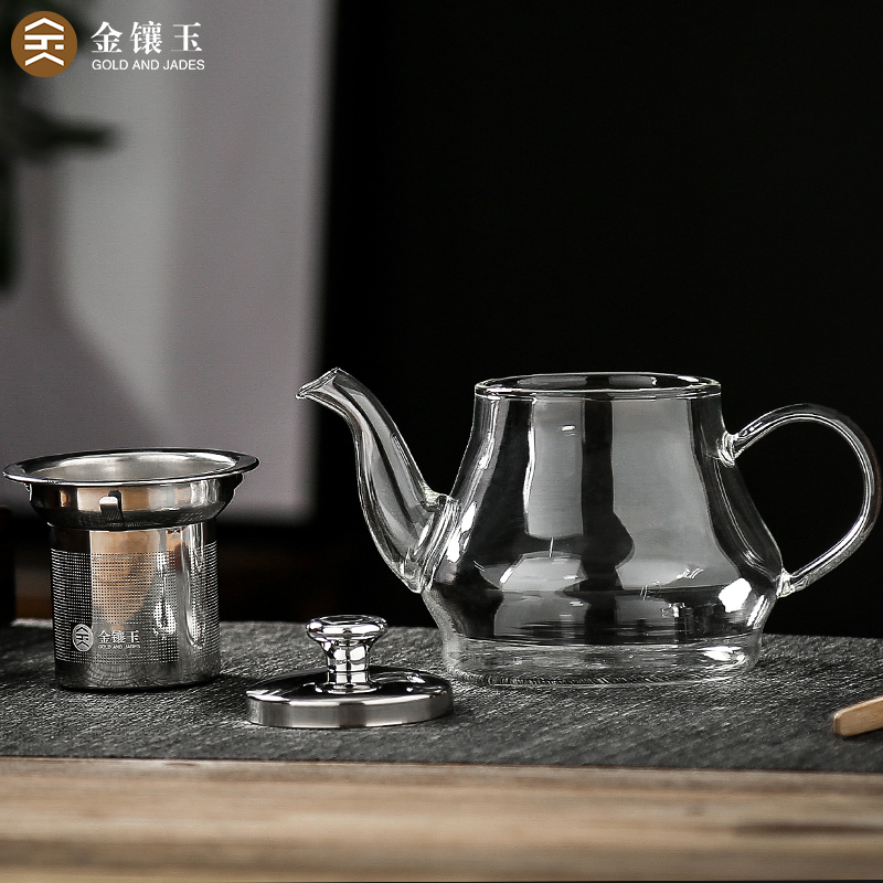 金镶玉 玻璃茶壶 泡茶壶花茶壶凉水壶耐热防爆过滤内胆带盖 雅风壶550ml高清大图