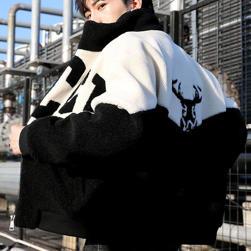 2021新款加厚男士外套男秋装颗粒绒夹克羊羔秋冬潮宽松百搭外穿莎丞图片