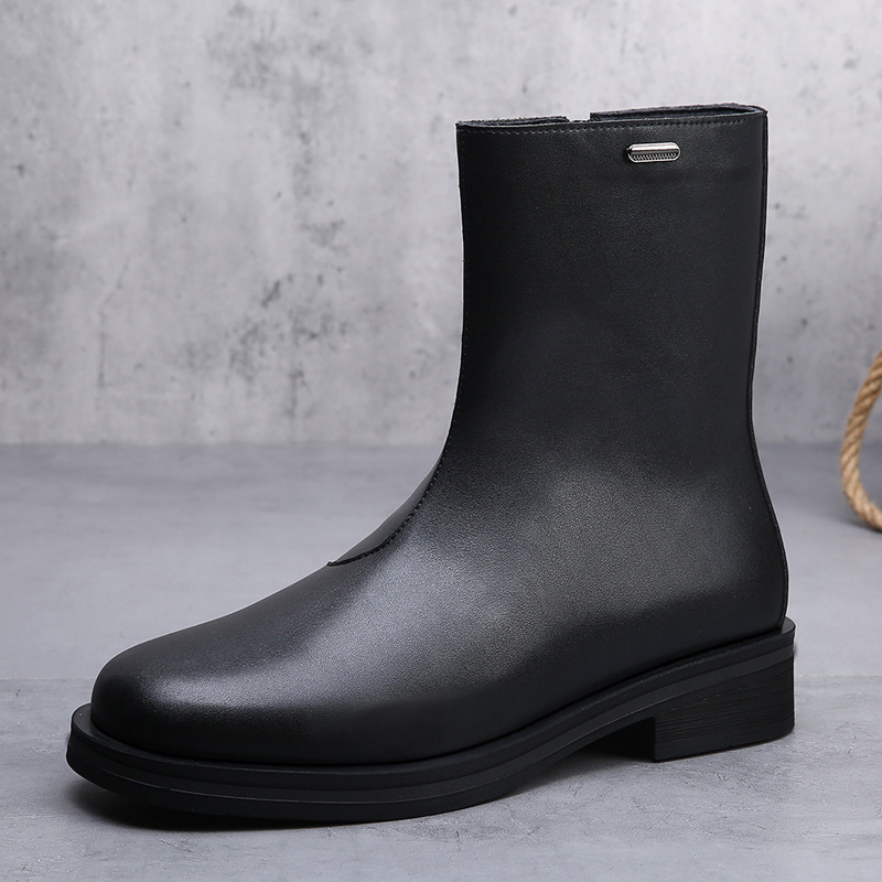 切尔西靴子新款春秋厚底休闲高帮单靴英伦风方头短靴加绒男靴