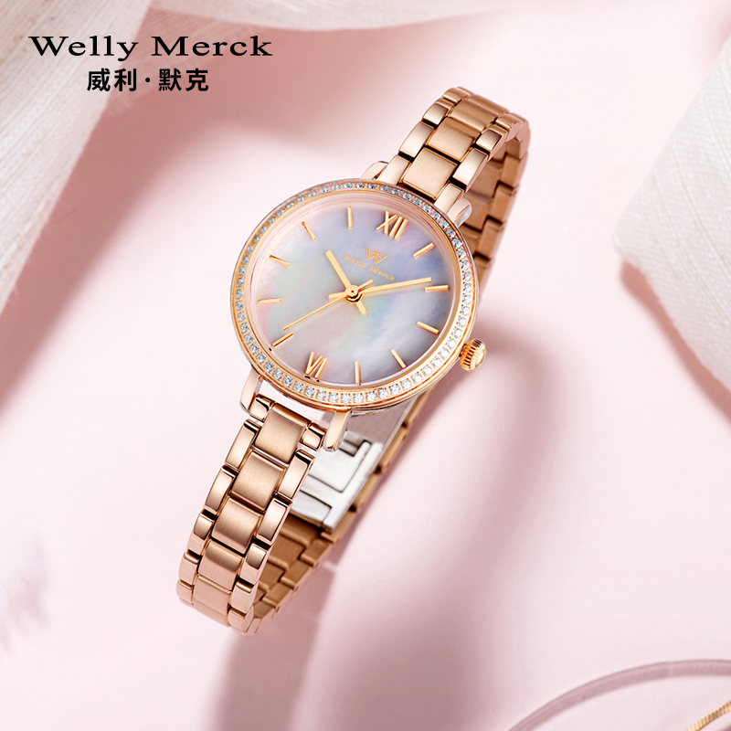 welly merck 威利默克手表女石英表细带小巧气质超薄学生防水个性女士时尚潮流女表WM022L