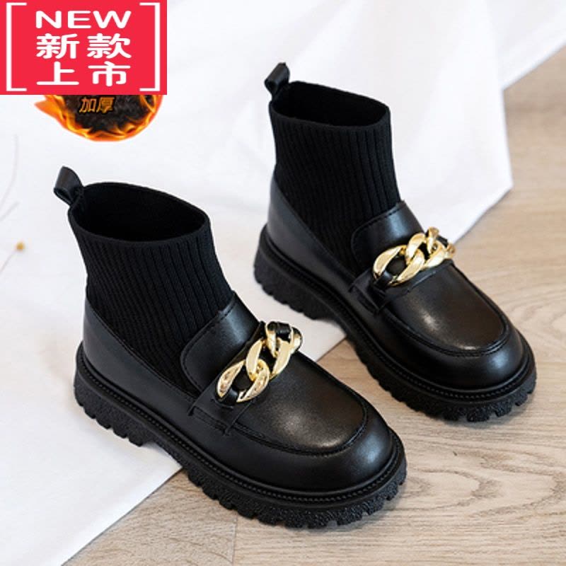 可莉允女童靴子2022春秋马丁靴儿童公主鞋秋冬款皮面防水加绒女孩袜子靴图片