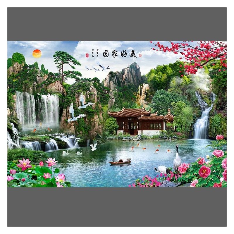 山水风景画中式客厅墙贴画自粘山水画墙贴墙壁贴画电视沙发背景墙
