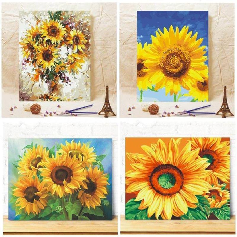 diy数字油画自己填色油彩家居客家居装饰画风景花卉风景向日葵