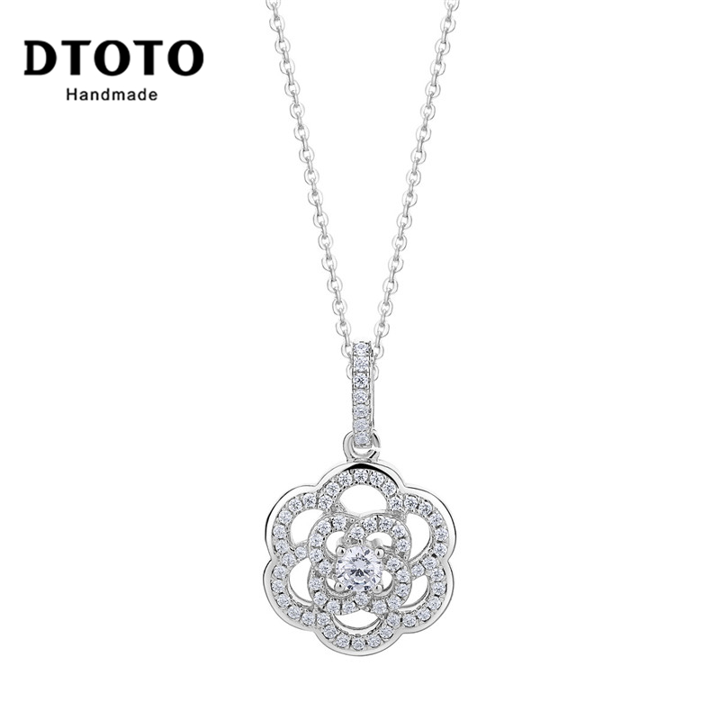 DTOTO 时尚锁骨链项链 S925银饰品浪漫山茶花吊坠