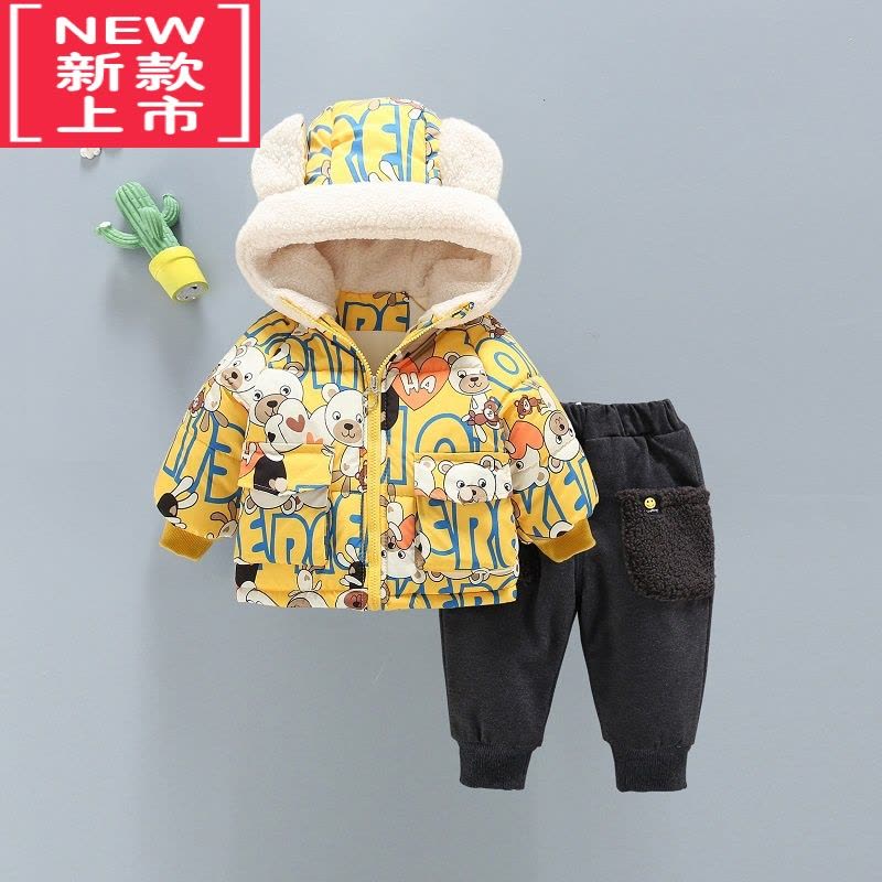 可莉允男童加厚棉衣宝宝保暖棉袄新款1岁儿童卡通加绒棉服婴儿冬外套装4图片